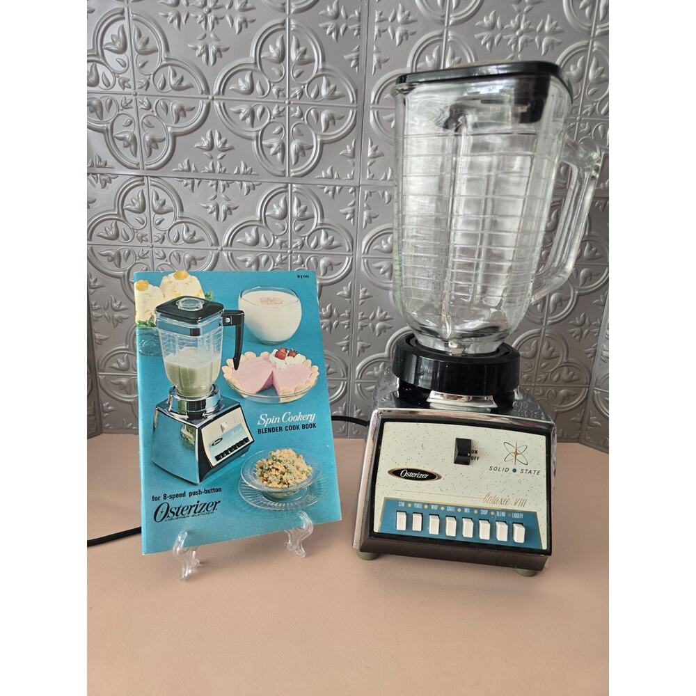 Vtg Teal Osterizer Solid State Galaxie VIII Blender Chrome Glass Pitcher 541